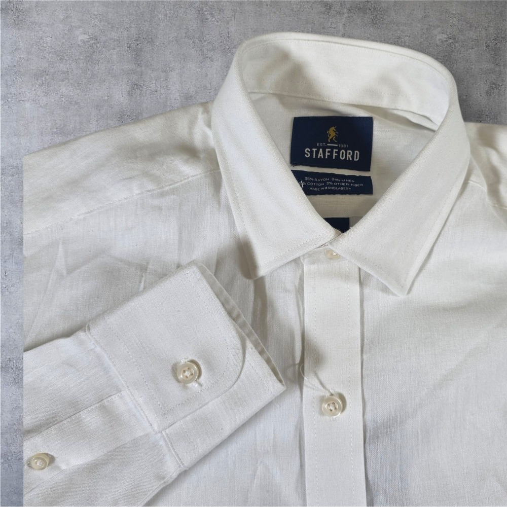 Stafford Linen Blend Shirt Mens Dress Button Up Long Sleeve Regular Fit S